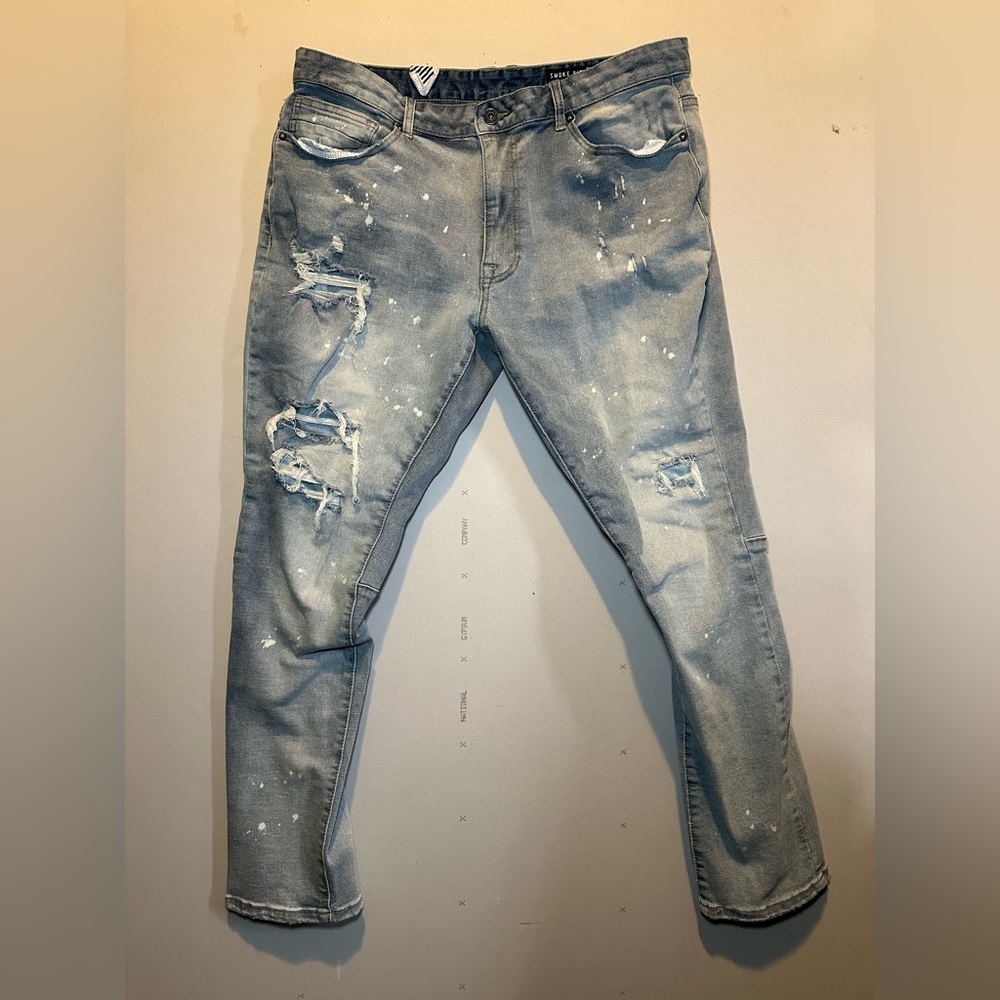 Blue denim, jeans, Smoke Rise Distressed Sherman Jeans